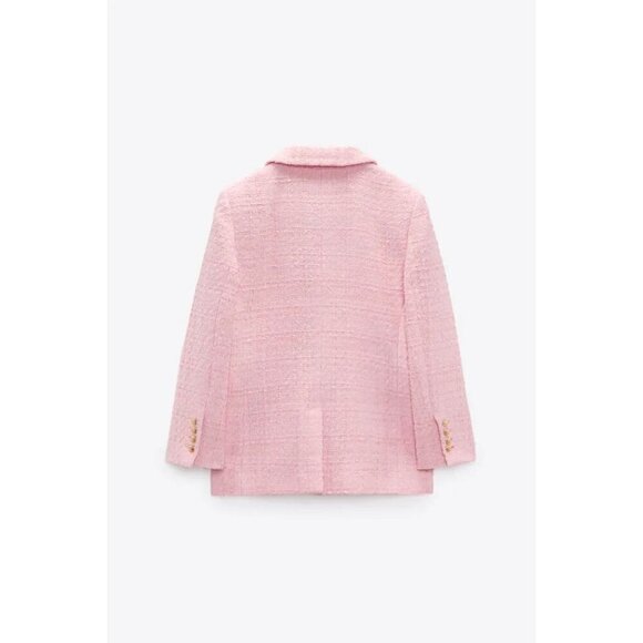 NWT Zara pink textured fabric fitted blazer w/ statement buttons & lining, XL - Picture 9 of 16